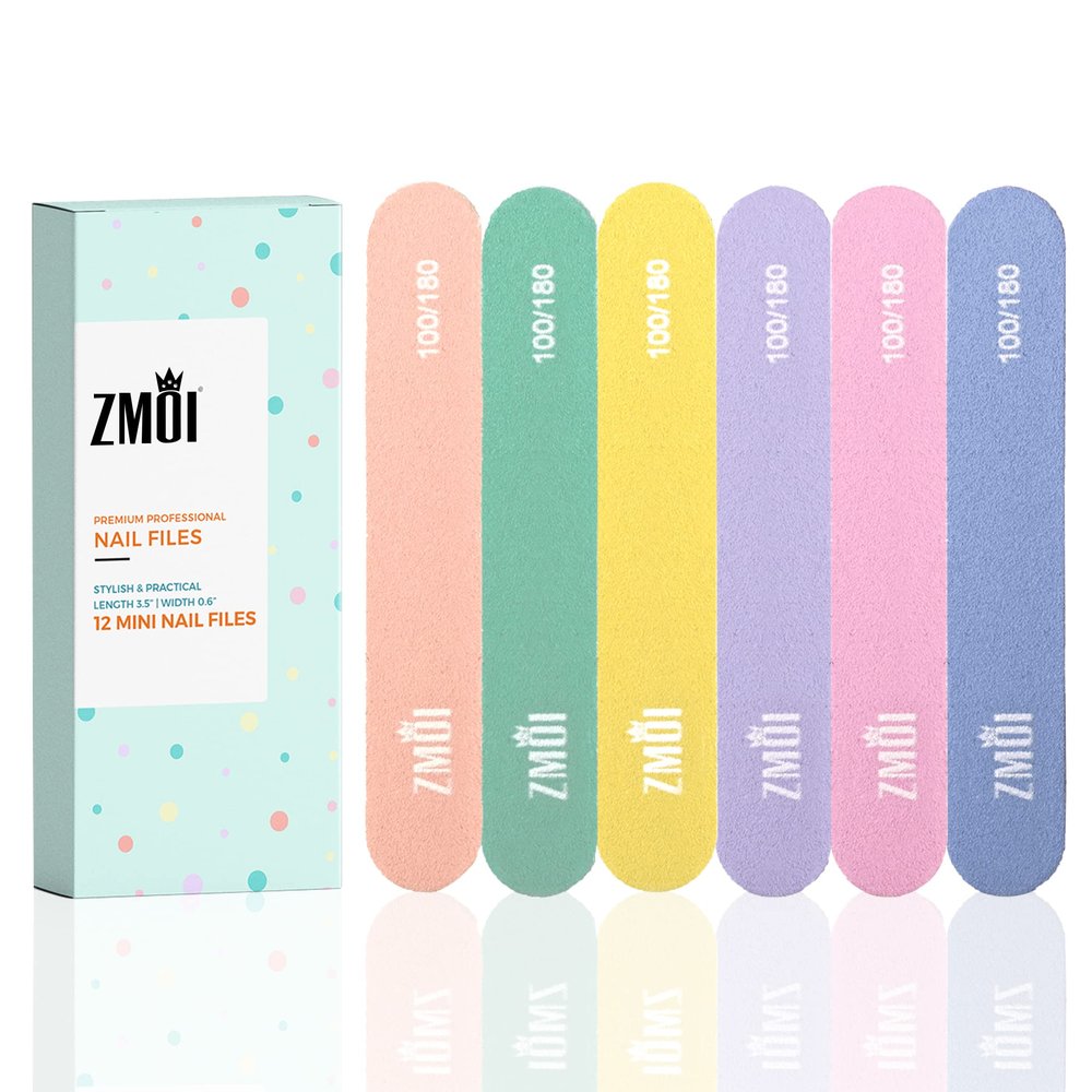 ZMOI Professional Mini Nail File 12 Count (Pack of 2) Stylish Practical Fingernail File for Natural and Acrylic Nails 100/180 Emery Boards (Macaroon Color)