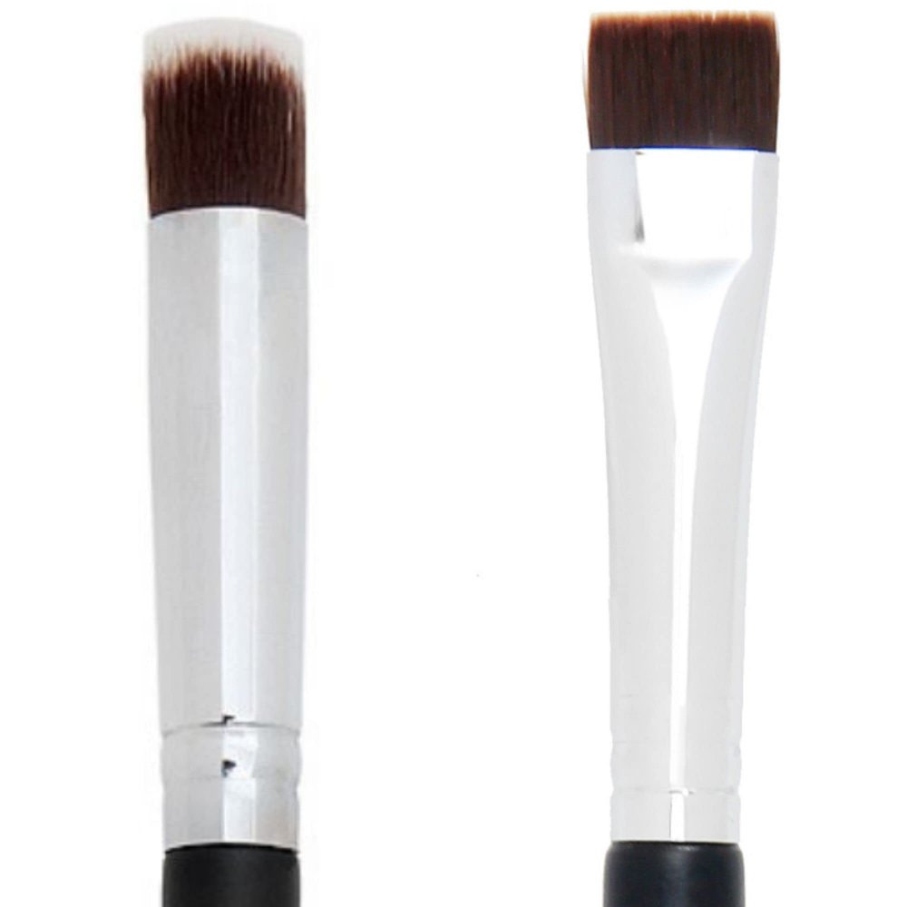 Mini Flat Top Under Eye Concealer Brush + Flat Definer Eyebrow Brush - Beauty Junkees Soft Synthetic Bristles for Applying, Blending, Buffing, Brow Conceal for Defining Shaping Eyebrows with Gel