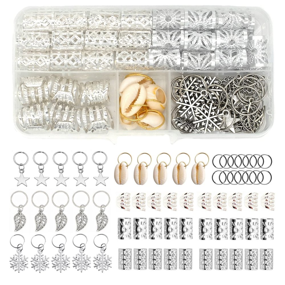 100 Pieces Dreadlocks Loc Hair Jewelry for Women Braids Hair, 20 Pieces Loc Jewelry Accessories for Braiding Hair, Big Silver Braids Hair Rings for Dreadlocks