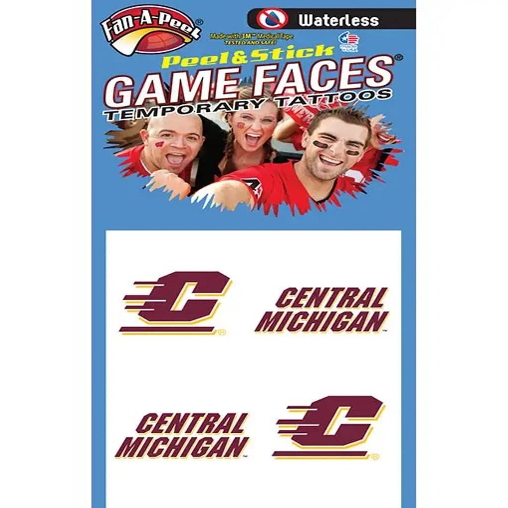 Central Michigan Waterless Peel & Stick Temporary Spirit Tattoos 4-Piece Chippewas Logo