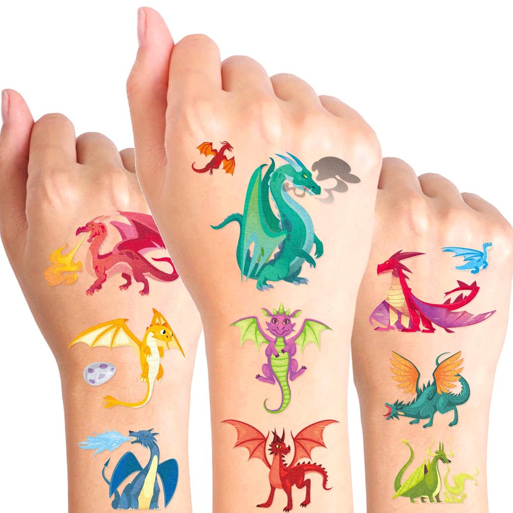 Dragon Tattoos Party Supplies Decorations Favors - Magic Dragon Waterproof Temporary Video Cartoon Stickers for Birthday Party Activity (355pcs)