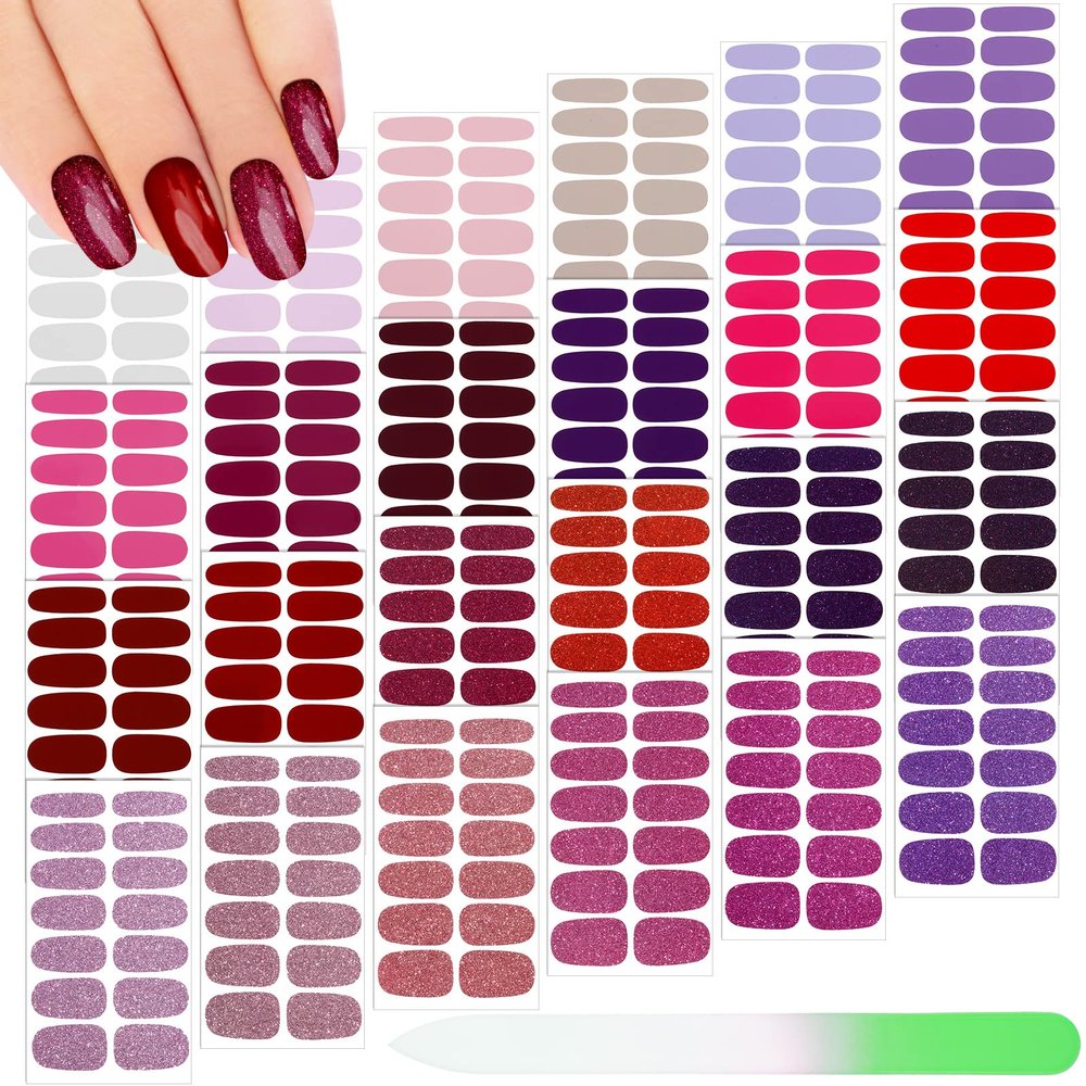 Maitys 336 Pcs 24 Sheets Full Wrap Nail Sticker Polish Strip,Stylish Style