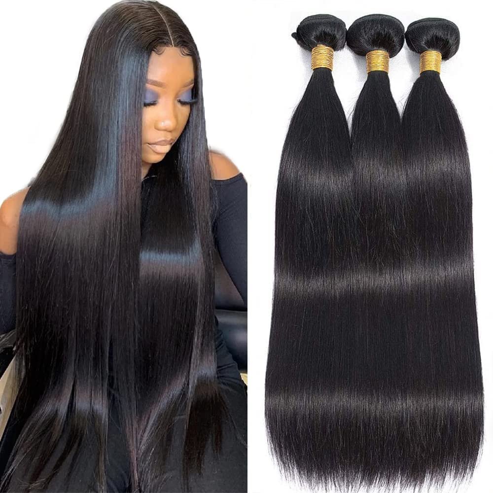 10A Brazilian Straight Human Hair Bundles 30 30 30 Inch 100% Unprocessed Virgin Straight Weave 3 Bundles Deals Human Hair