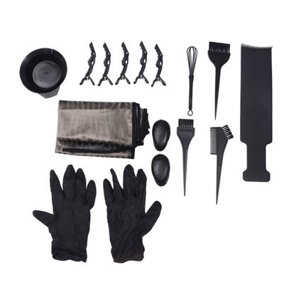 LALAFINA Hair Dyeing Kit with Brush Bowl Earmuffs Gloves and Cape Essential Accessories for Professional and Home Use Lightweight and Convenient Black
