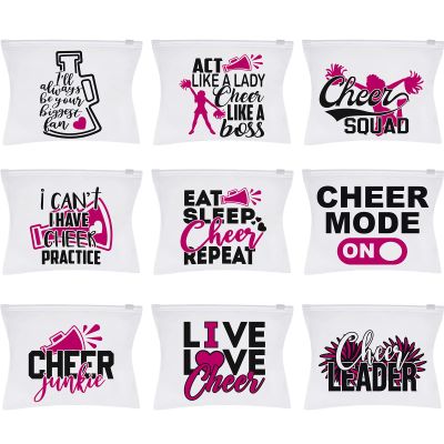 Henoyso 90 Pieces Cheer Makeup Bag Cheerleaders Gifts Cosmetic Cheer Bags for Cheerleaders Gifts for Team Party Favors Travel Pouch Makeup Case for Women Teammates Accessories, 9 Styles