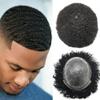 Hair System for Black Men Kinky Curly All PU Injection Toupee for Men 6mm Afro Wave African American Mens Toupee Hairpieces 100% Brazilian Human Hair Units Full Poly Male Prosthesis Wig for Men view 1