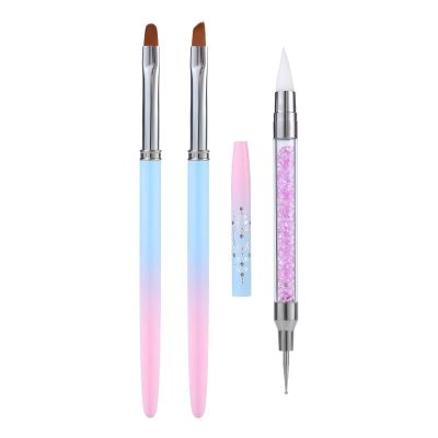 3pcs Nail Art Clean Up Brushes, Painting Tools With Round & Angled Head Silicone Acrylic Brush, Dotting Pen for Design, Cleaning Polish Mistake on Cuticles