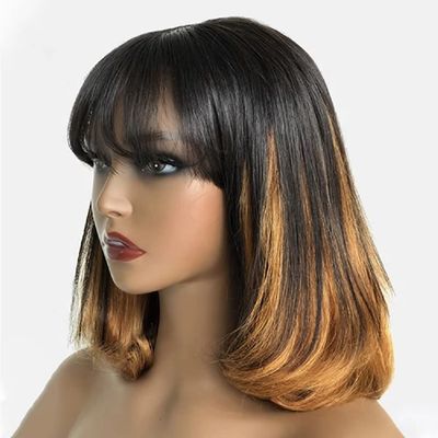 13x4 Lace Front Human Hair Wigs With Bangs Ombre Honey Blonde 1B27 Colored Short Bob for Black Women Pre Plucked With Baby Hair Bleached Knots Glueless Natural Hairline 150% Density 20 Inch