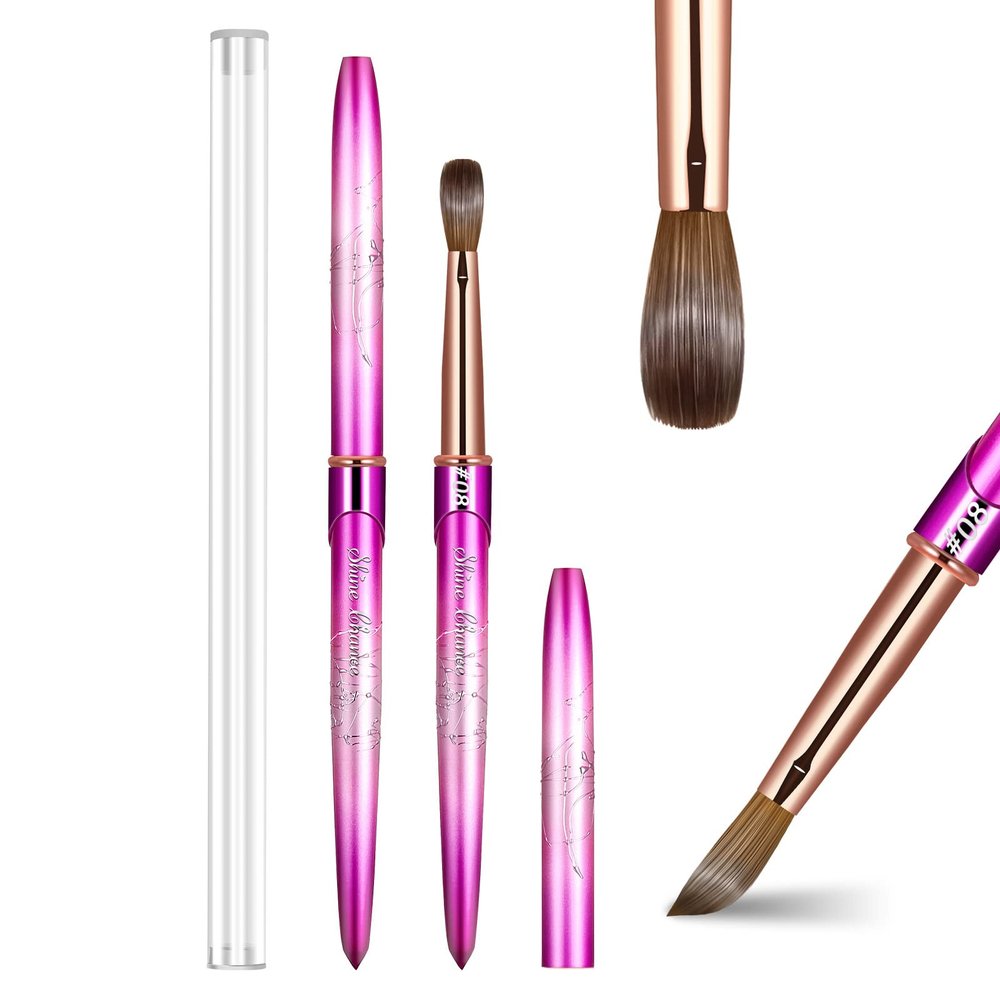 Shine Chance Acrylic Nail Brush Size 8, 100% Real Kolinsky Art Nail Brush for Acrylic Powder Application, Handmade Women Manicure Nail Extension Tool for Professional DIY Home Salon and Beginners