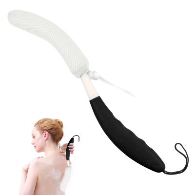 Shower Body Brush Skin Exfoliating Curved Back Scrub Brush Massage Bath Brush Extra Large Curved Handle European and American Hand-Shaped Removable Bold Long Handle Back Washer (Black-White)