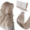 Hetto Tape in Hair Extensions Human Hair Ash Blonde Highlight Bleach Blonde Tape on Extensions Straight #18/613 16 Inch Tape in Remy Hair Extensions 20Pcs 50g Real Hair view 1