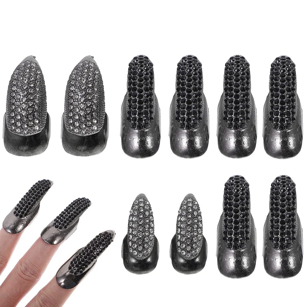 Beaupretty 10pcs Punk Fingertip Claw Ring Rhinestone Nail Accessories for Halloween Costume Cosplay and Performance Smooth Edges Unique Design
