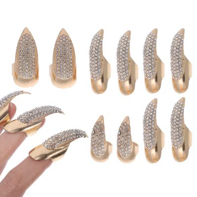 Beaupretty 10pcs Metal Decorative Nails Finger Claw Ring Finger Nail Claw Halloween Fingernails Claw Nails Halloween Finger Claws Halloween Costume Claws Fingernail Claw Rhinestones Alloy Paw