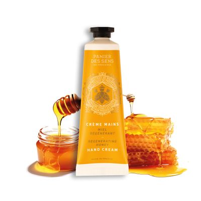 Panier des Sens - Small Hand Cream for Dry Cracked Hands Honey Mini Hand Lotion for Dry Skin - With Shea Butter and Honey Extract - Hand Care 97% Natural Ingredients - Travel Size 1 floz