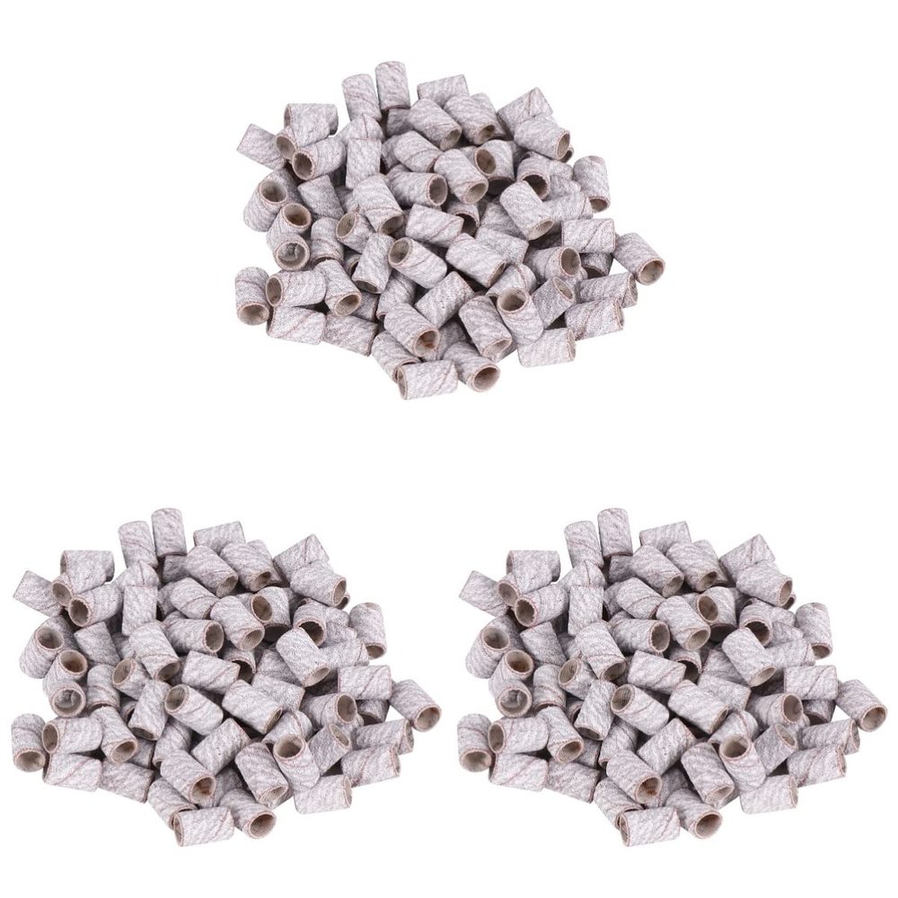 KALLORY White Headband 300pcs Natural Grinding for Sand Remover Ring or Accessories and Nail Drill Women Polishing Electric Sanding Sleeve Nails Pedicure Band Professional Manicure Nail Accessories