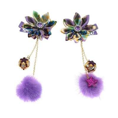 1pair Classical Hair Clips Floral Pompom Tassel Hair Clip Vintage Hair Pin Hanfu Hair Barrette Hair Accessories for Women Girls Ladies (Purple)