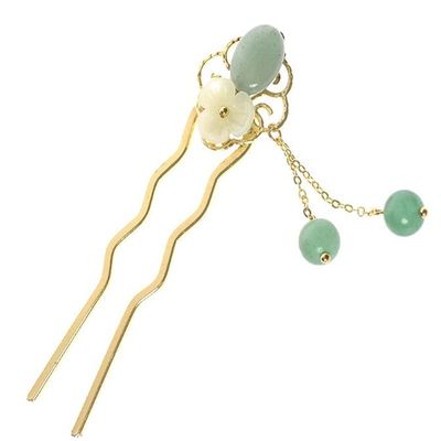MIAO WU Jade Flower Hair Pins Women Girls Hair Stick,Retro Hanfu U Shape Chopsticks Hair Styling Hair Making Accessories Headwear 3.5inch