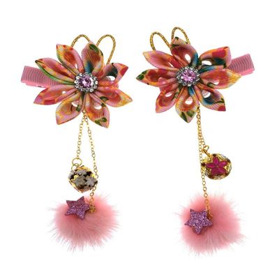 1pair Classical Hair Clips Floral Pompom Tassel Hair Clip Vintage Hair Pin Hanfu Hair Barrette Hair Accessories for Women Girls Ladies (Pink)