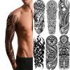 Totem Tribal Temporary Tattoo Sleeves, Full Arm Large Polynesian Hawaiian Tribal Fake Tattoos Sleeve For Men Women Adult, Black Viking Maori Temp Tatoo Sticker Leg Body Art Makeup, 6-Sheet view 1