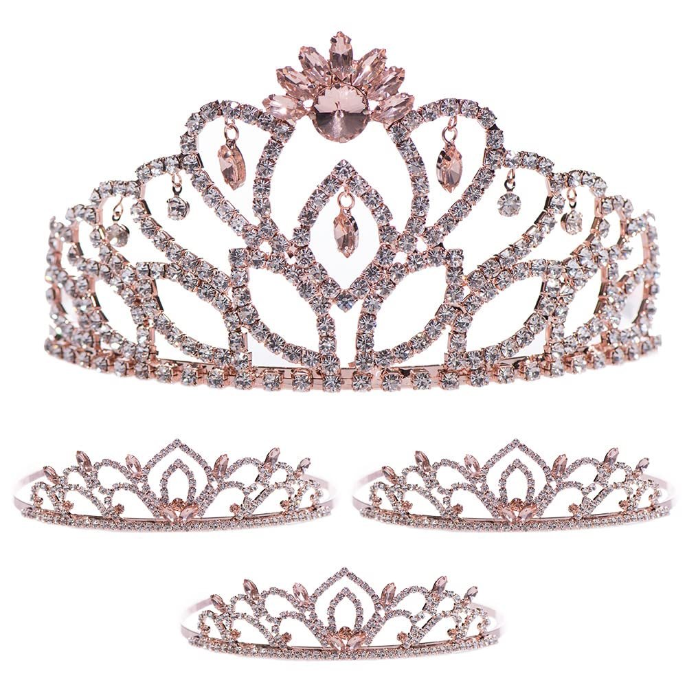 Andersons Cassandra Queen & Kiley Princess Tiara Set, 4 Piece Rose Gold Rhinestone Crown Collection, for Prom, Homecoming, Winter Formal, Pageant, Wedding, Sweet 16, Anniversary, Birthday, Theater, Mardi Gras, Coronation Accessory