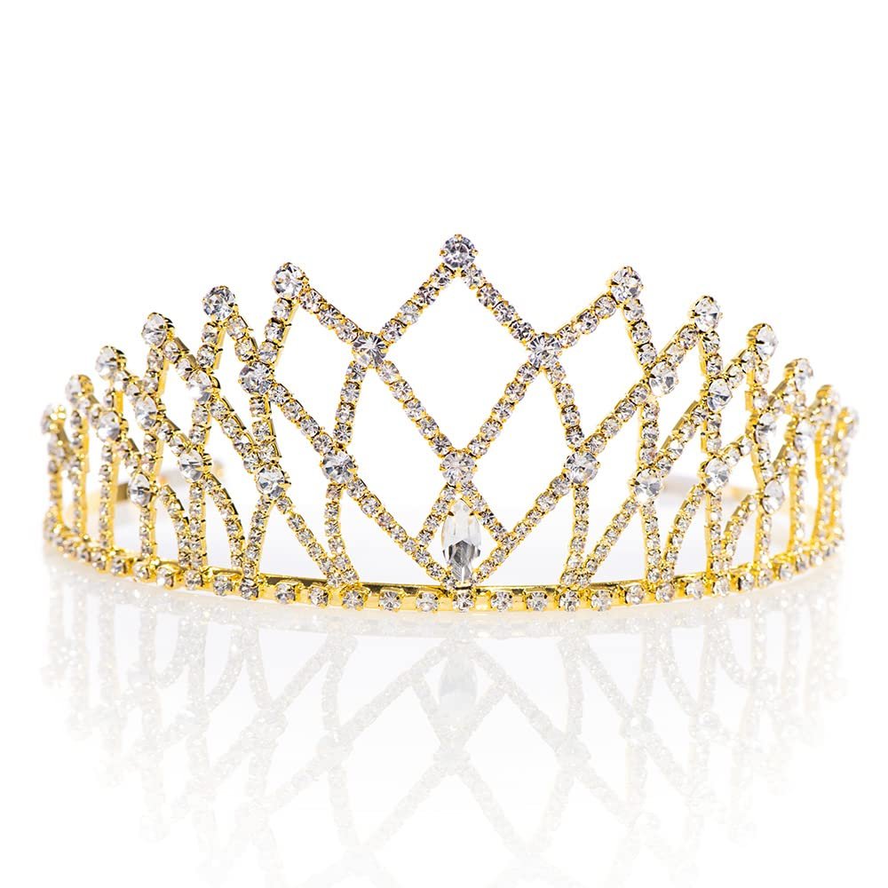 Anderson's Gold Isadora Rhinestone Tiara, 2 " High Gold Metal Crown with Sparkling Clear Rhinestones, Adjustable Fit & Removable Comfort Combs, Perfect for Prom, Homecoming, Weddings, Pageants, Quinceaeras, and Special Occasions