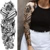 Military Temporary Tattoo Sleeves, Full Arm Large War Soldier Fake Tattoos Sleeve For Men Women Adult, Black Long Lasting Patriotic Warrior Temp Tatoo Sticker Leg Body Art Makeup, 6-Sheet view 4