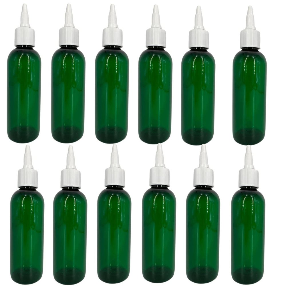 Natural Farms 4 oz Green Boston Plastic Bottles -12 Pack Empty Bottle Refillable - BPA Free - Essential Oils - Aromatherapy | White Twist Top Caps - Made in the USA