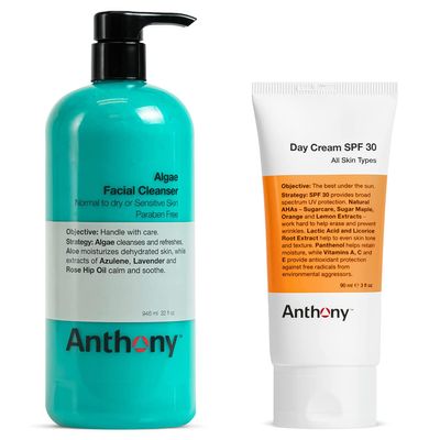 Anthony Algae Facial Cleanser, 32 Fl Oz Day Cream SPF 30 Mens Face Moisturizer with Sunscreen 3 Fl Oz