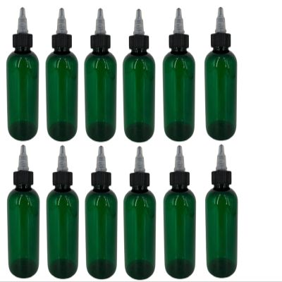 Natural Farms 4 oz Green Boston Plastic Bottles -12 Pack Empty Bottle Refillable - BPA Free - Essential Oils - Aromatherapy | Black/Natural Twist Top Cap - Made in the USA