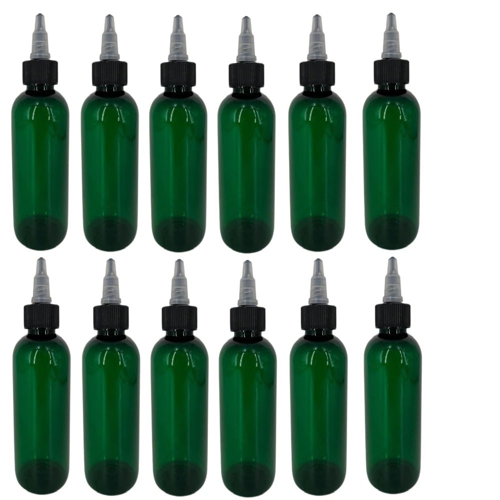 Natural Farms 4 oz Green Boston Plastic Bottles -12 Pack Empty Bottle Refillable - BPA Free - Essential Oils - Aromatherapy | Black/Natural Twist Top Cap - Made in the USA