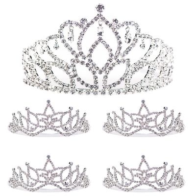 Anderson's Mirabella Queen and Amara Princess Tiara Set, 5-Piece Silver Rhinestone Crowns for Prom, Homecoming, Winter Formal, Pageants, Weddings & Special Events, Adjustable Fit with Comfort Combs
