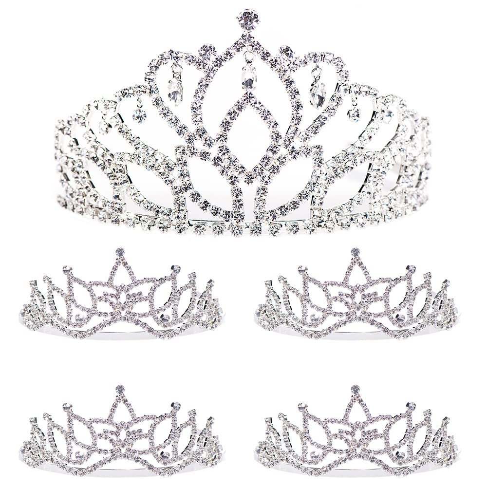 Anderson's Mirabella Queen and Amara Princess Tiara Set, 5-Piece Silver Rhinestone Crowns for Prom, Homecoming, Winter Formal, Pageants, Weddings & Special Events, Adjustable Fit with Comfort Combs