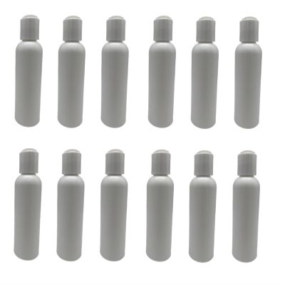 Natural Farms 4 oz White Cosmo Plastic Bottles -12 Pack Empty Bottle Refillable - BPA Free - Essential Oils - Aromatherapy | White Press Down Disc Cap - Made in the USA