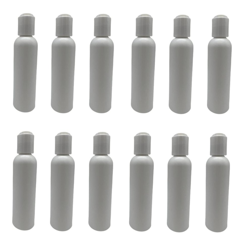 Natural Farms 4 oz White Cosmo Plastic Bottles -12 Pack Empty Bottle Refillable - BPA Free - Essential Oils - Aromatherapy | White Press Down Disc Cap - Made in the USA