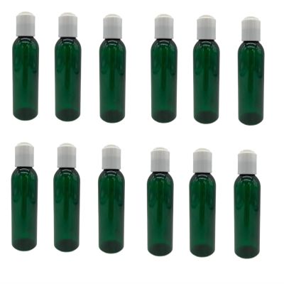 Natural Farms 4 oz Green Cosmo Plastic Bottles -12 Pack Empty Bottle Refillable - BPA Free - Essential Oils - Aromatherapy | White Press Down Disc Cap - Made in the USA