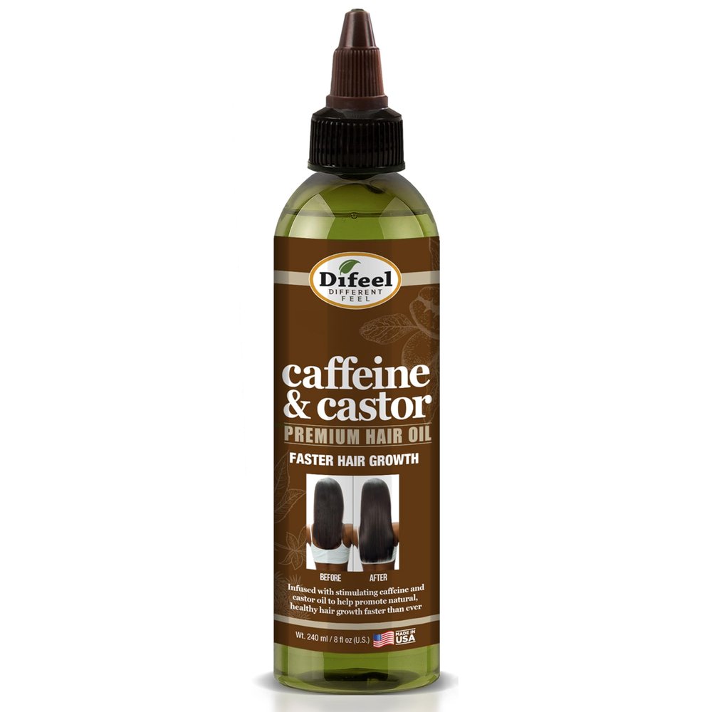 Difeel Caffeine & Castor Premium Hair Oil 8 ounce (PACK OF 2)