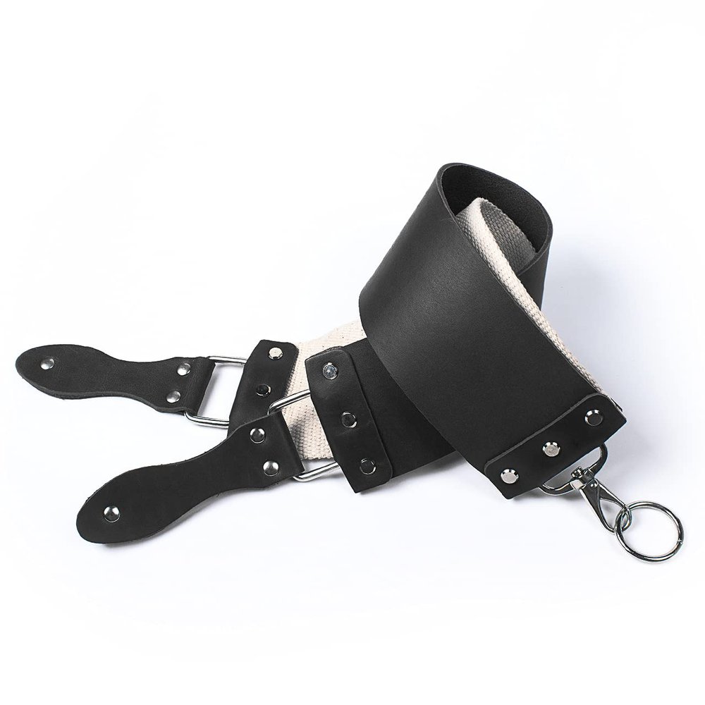 Razor Strop - Barber's Latigo Leather Straight Razor Strop. Dual Strap that will be a Great Addition for Any Straight Razor. PREMIUM LEATHER Strop for Sharpening. (Black Personalized)