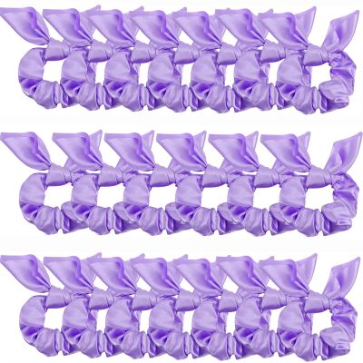 ACO-UINT 20 Pack Purple Scrunchies for Women - Satin Silk Hair Ties with Bow for Thick Hair, Cute Ponytail Holders and Ribbon Accessories
