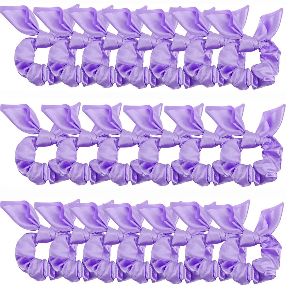 ACO-UINT 20 Pack Purple Scrunchies for Women - Satin Silk Hair Ties with Bow for Thick Hair, Cute Ponytail Holders and Ribbon Accessories