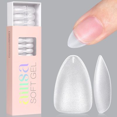 AILLSA Short Almond Nail Tips 450PCS Upgraded Matte Gel Nails Tips No Filed Pre-shaped Soft Full Cover Short Almond Nails Clear False Gelly Nail Tip for Soak Off Nail Extensions 15 Sizes