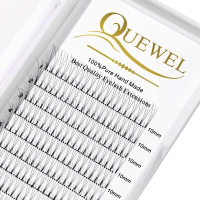 QUEWEL Premade Lash Fans, 3D Premade Fans Eyelash Extensions 0.07mm Thickness C Curl 10mm Volume Lash Extensions Short Stem Pre Made Fans Eyelash Extensions(3D 0.07C 10mm)