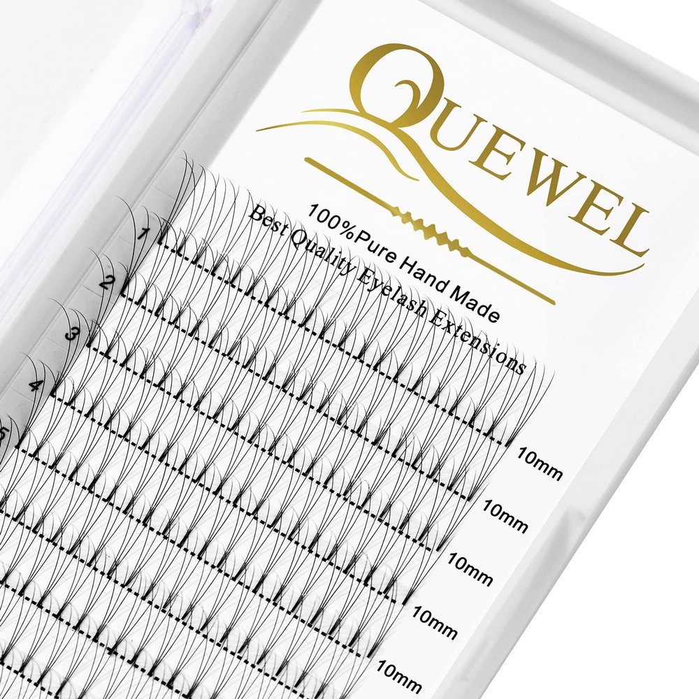 QUEWEL Premade Lash Fans, 3D Premade Fans Eyelash Extensions 0.07mm Thickness C Curl 10mm Volume Lash Extensions Short Stem Pre Made Fans Eyelash Extensions(3D 0.07C 10mm)