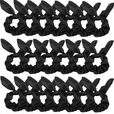 ACO-UINT 20 Pack Black Satin Scrunchies for Women, Hair Ties for Thick Hair, Cute Bow Hair Scrunchies with Ribbon for Girls, 20 Pcs Hair Accessories