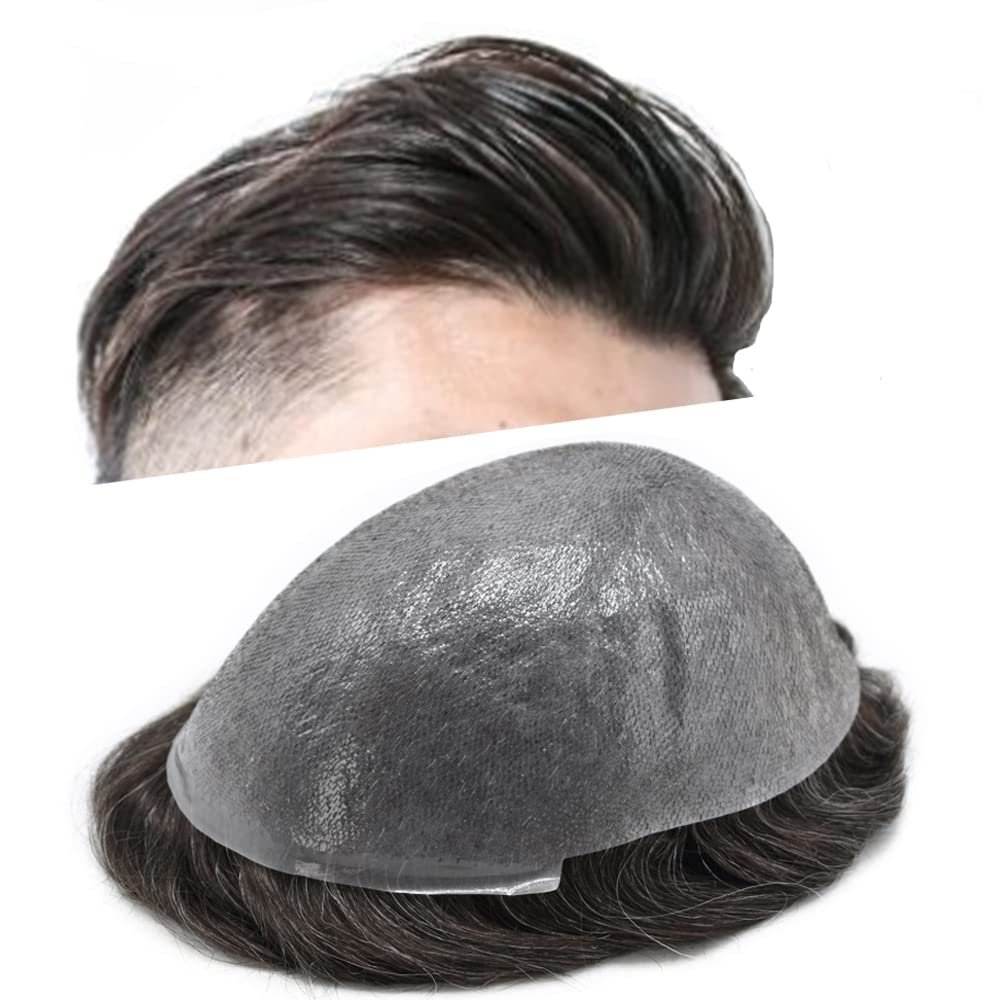 Toupee for Men Ultra Thin Skin Men Hair Replacement System European Human Hairpiece 0.04mm Thin PU Mens Toupee Natural Hairline Black Brown Blonde Gray Hair Units