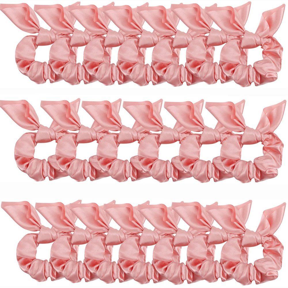 ACO-UINT 20 Pack Pink Bow Scrunchies for Thick Hair, Satin Silk Ponytail Holders with Ribbon for Girls and Women