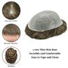 Toupee for Men Ultra Thin Skin Men Hair Replacement System European Human Hairpiece 0.04mm Thin PU Mens Toupee Natural Hairline Black Brown Blonde Gray Hair Units view 4