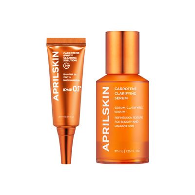 APRILSKIN Trouble Soothing duo: Carrotene IPMP Clearing Solution and Carrotene Clarifying Facial Serum