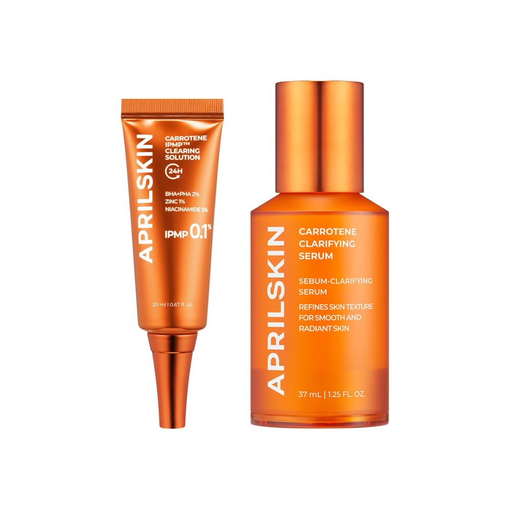 APRILSKIN Trouble Soothing duo: Carrotene IPMP Clearing Solution and Carrotene Clarifying Facial Serum