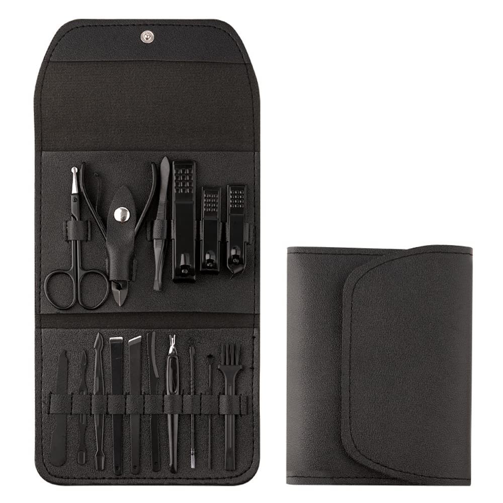 Nail Art Kit Nail Clipper Pedicure Kit - 16 Piece Stainless Steel Manicure Kit, Professional Grooming Kit, Nail Care Tools & Luxurious Travel Case (Black Suit)
