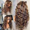 Imeya 4/27 Piano Ombre Color Highlight Deep Wave 150% Density 16 Inch Transparent Lace Front Wig Pre Plucked Human hair 13X6 Lace Front Human Hair Wigs Brazilian Loose Wave Wig (4/27 Highlight Color) view 1